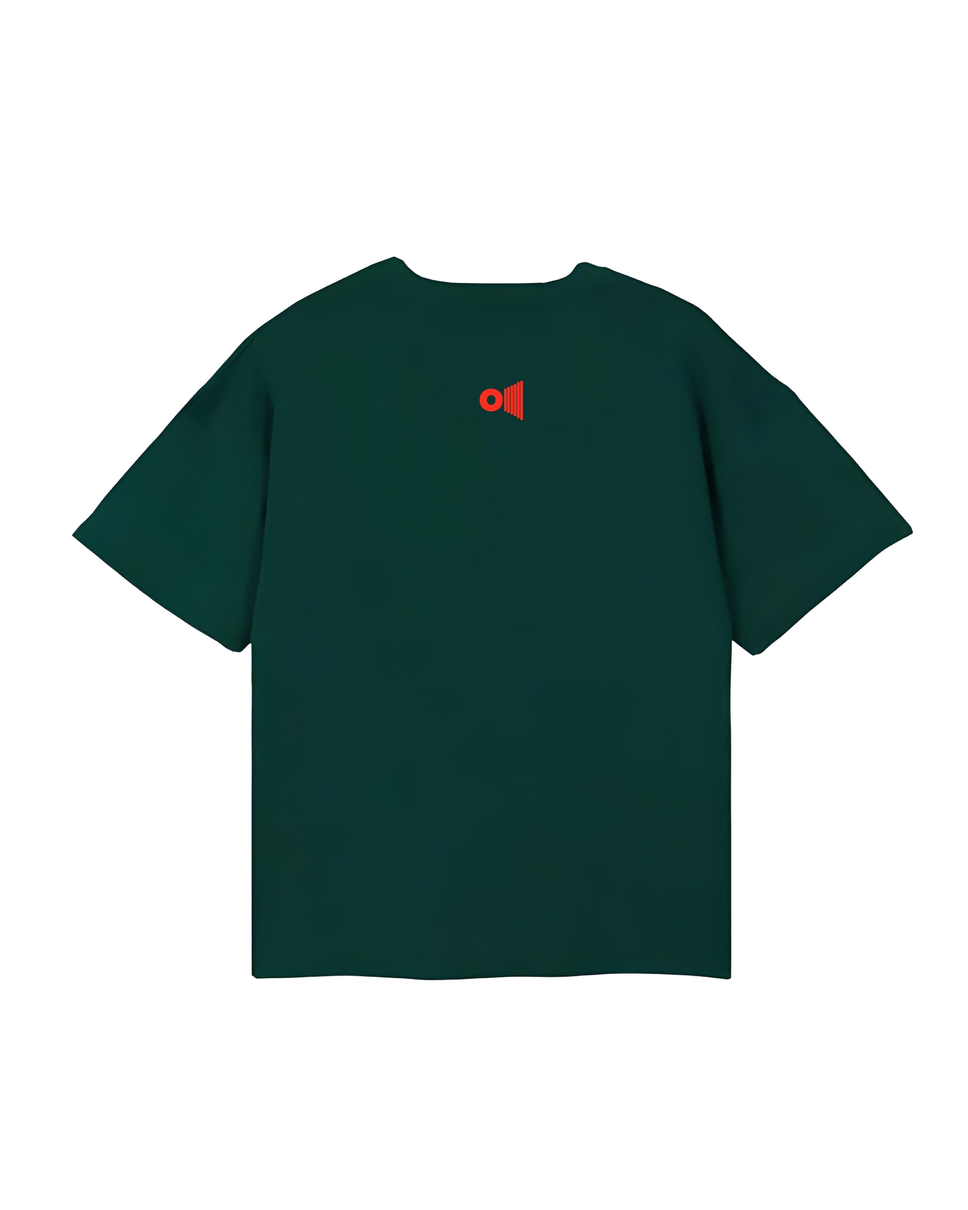 Outspoken Namaste oversize t-shirt in dark green with red logo on the upper back
