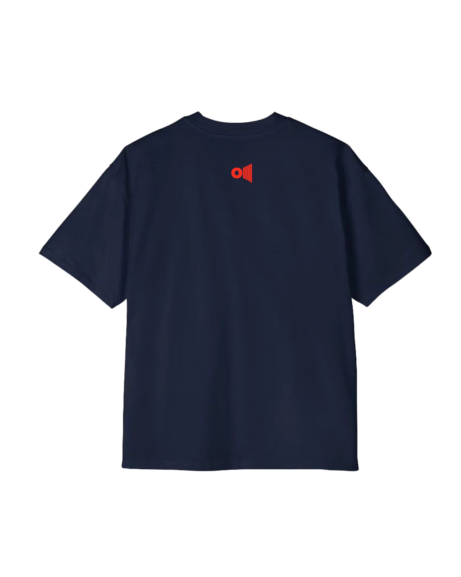 Outspoken Namaste oversize t-shirt in navy blue with small red logo on back