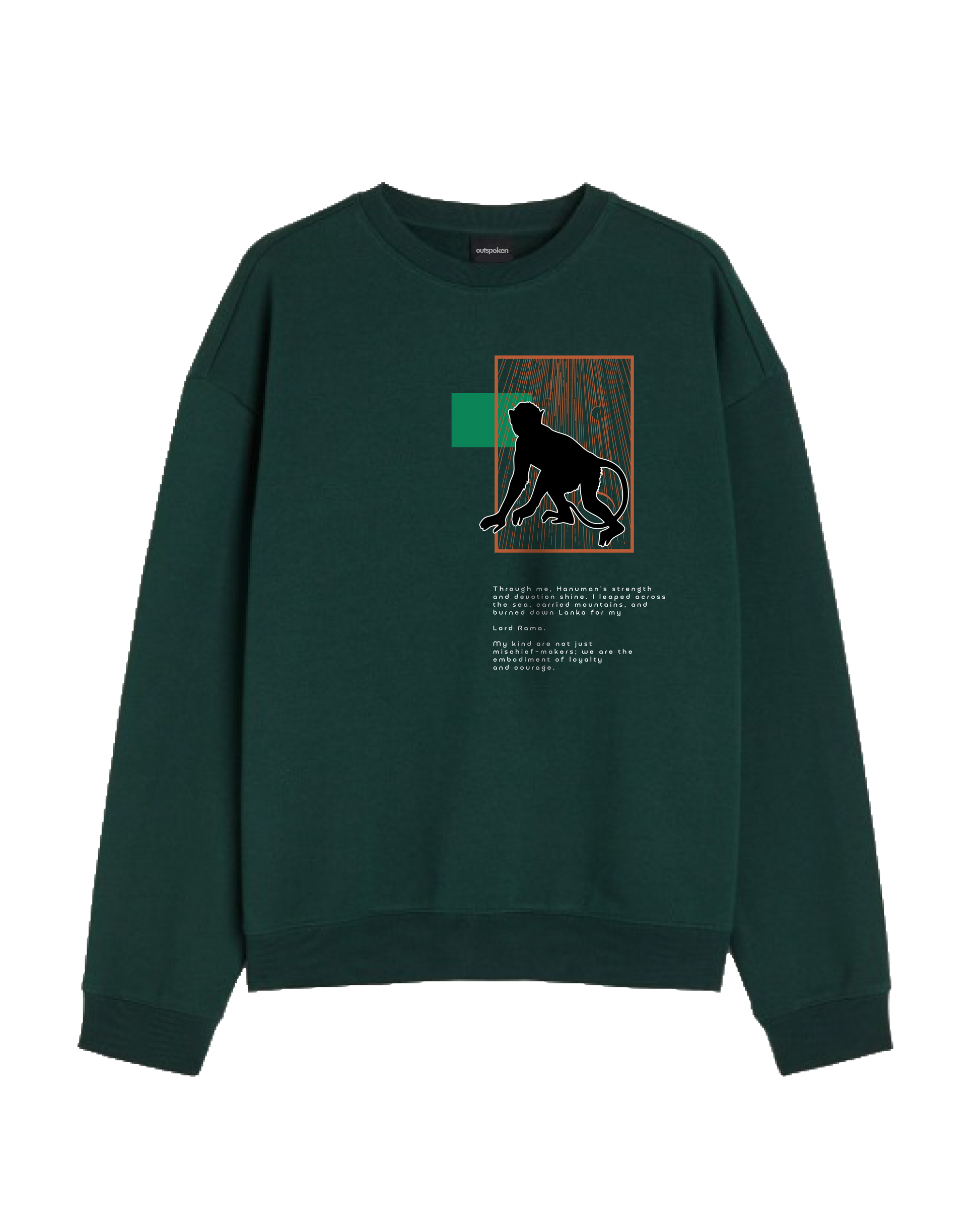 Outspoken dark green graphic sweatshirt with history print featuring a lion silhouette and text design