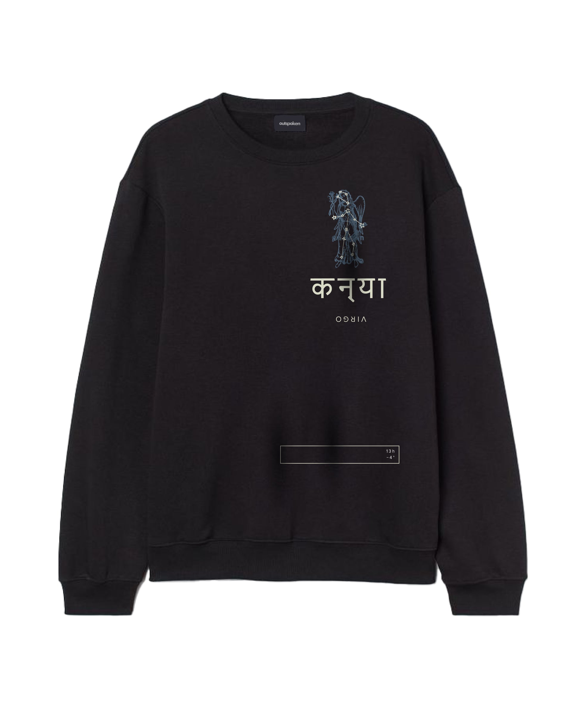 Black Indian culture graphic sweatshirt by Outspoken featuring traditional Indian artwork and text design