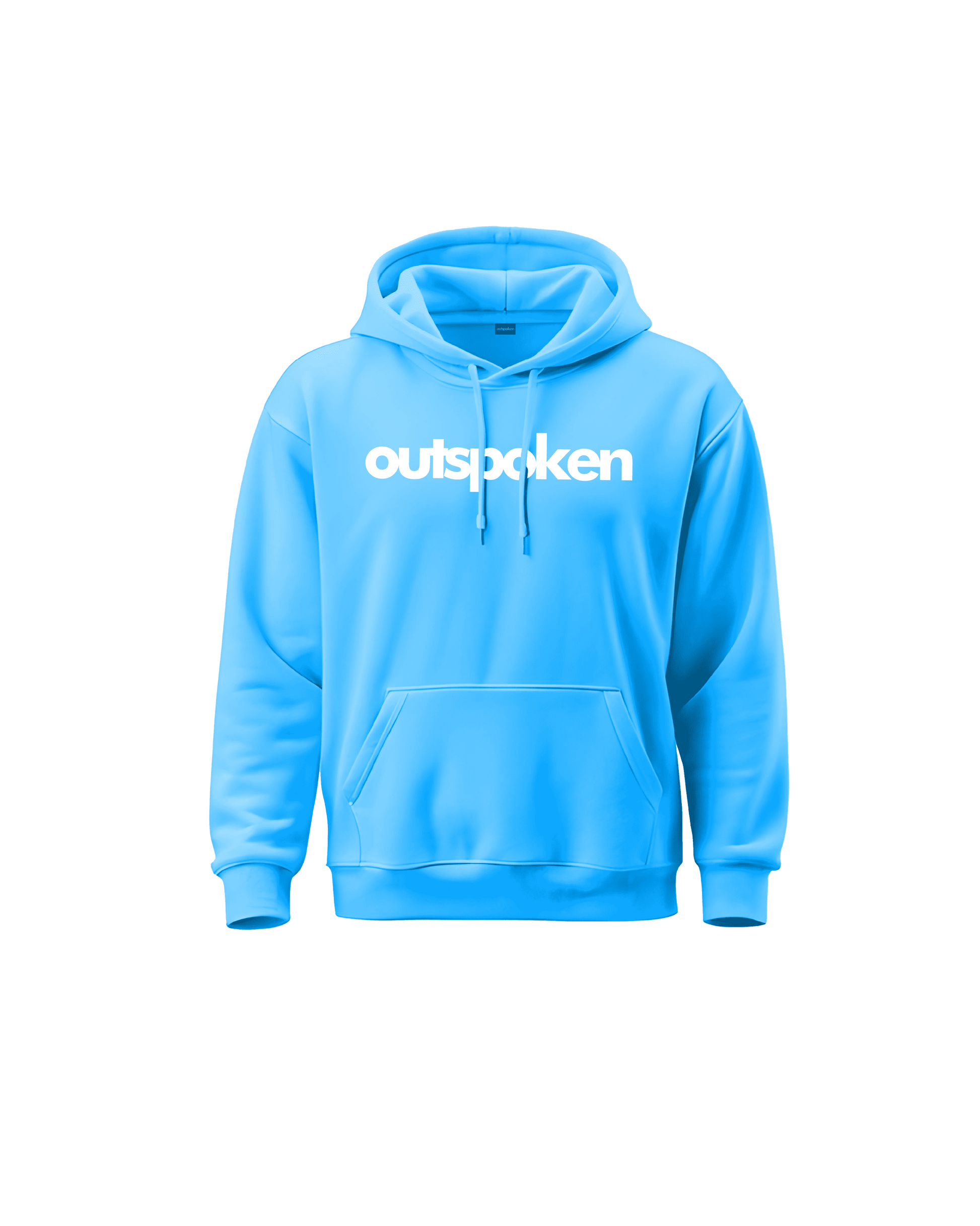 Outspoken blue hoodie with front pocket and white logo text Indian culture hoodie