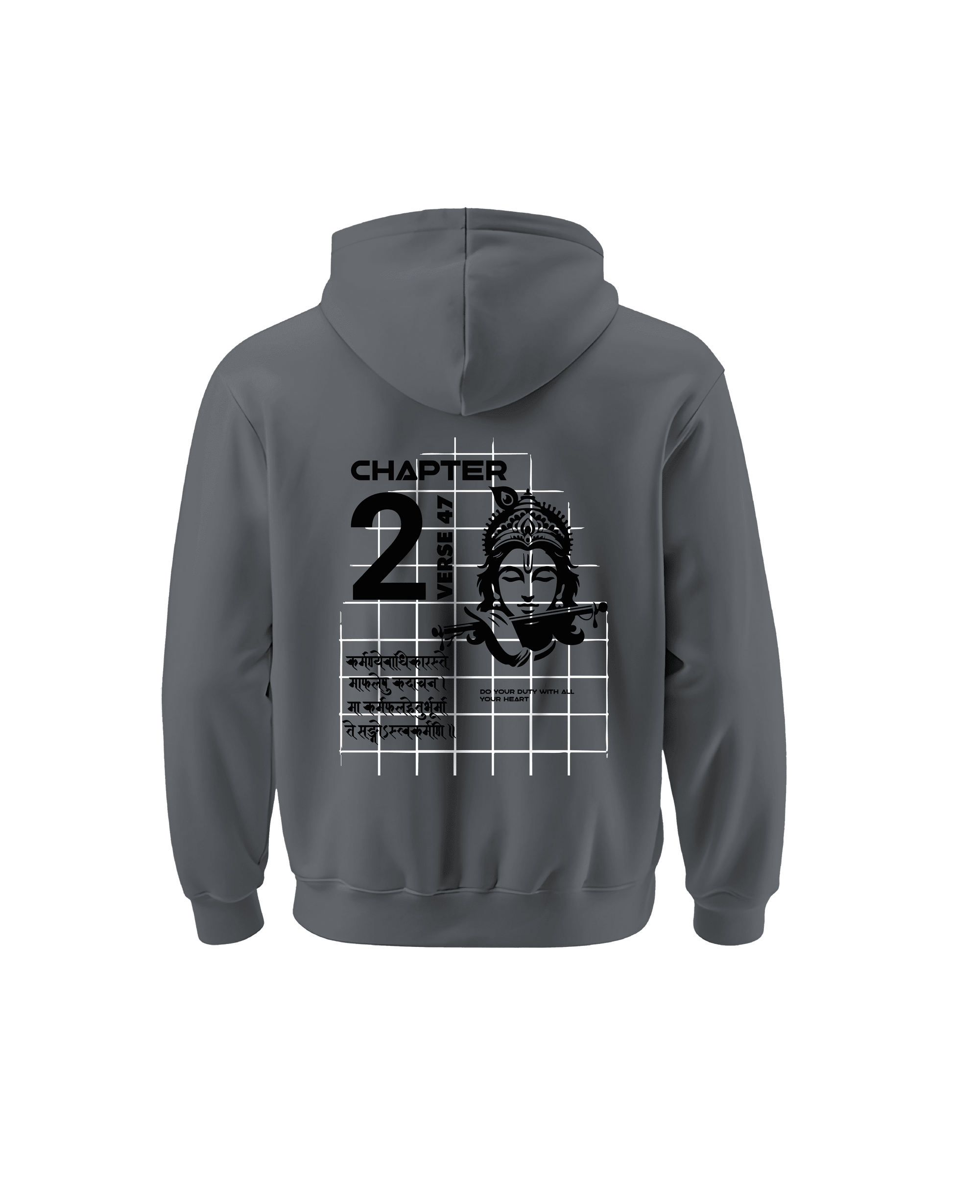 Outspoken Indian culture hoodie in gray featuring a graphic design with Chapter 21 text and an artistic face illustration on the back