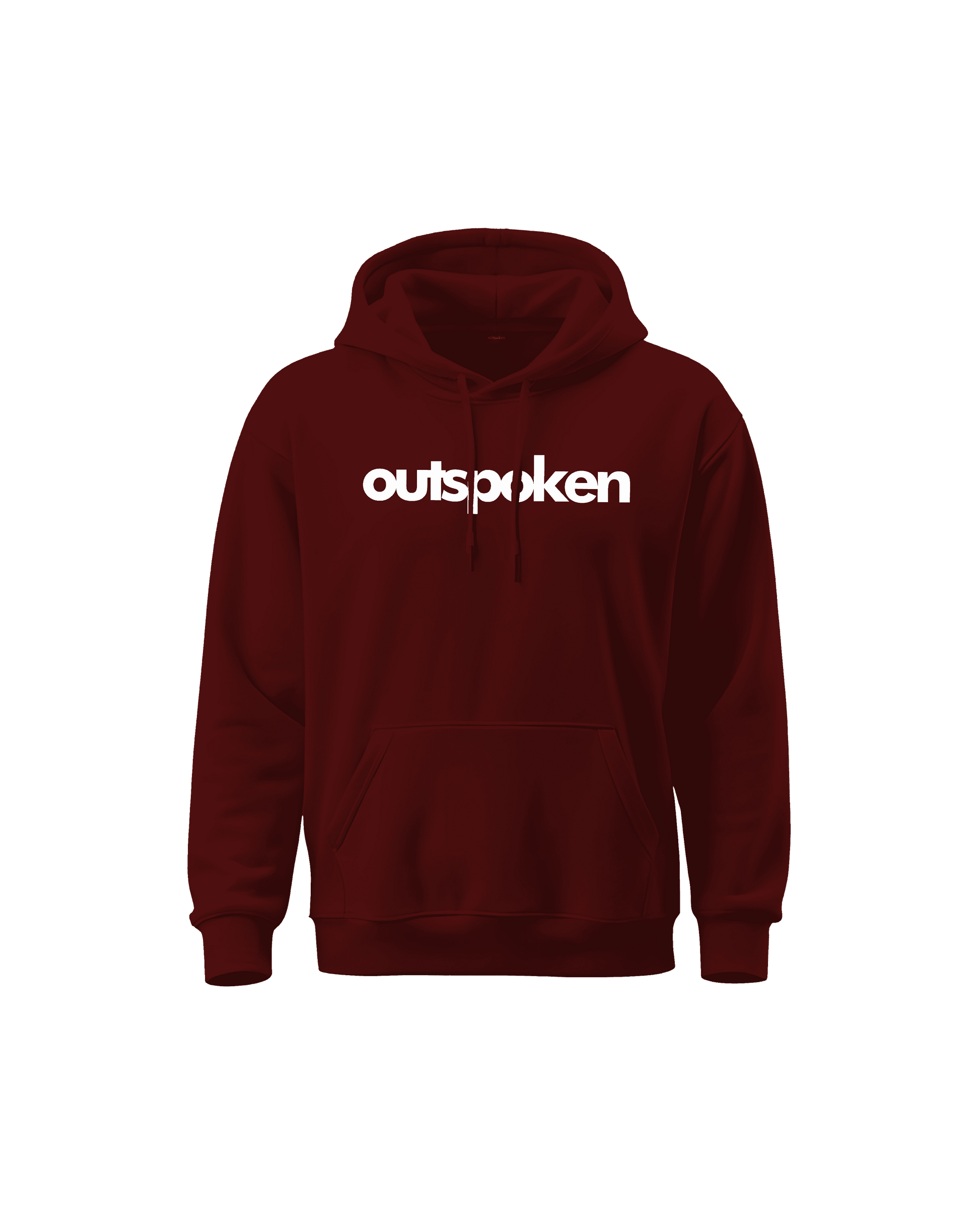 Outspoken maroon Indian culture hoodie with front pocket and white logo on chest