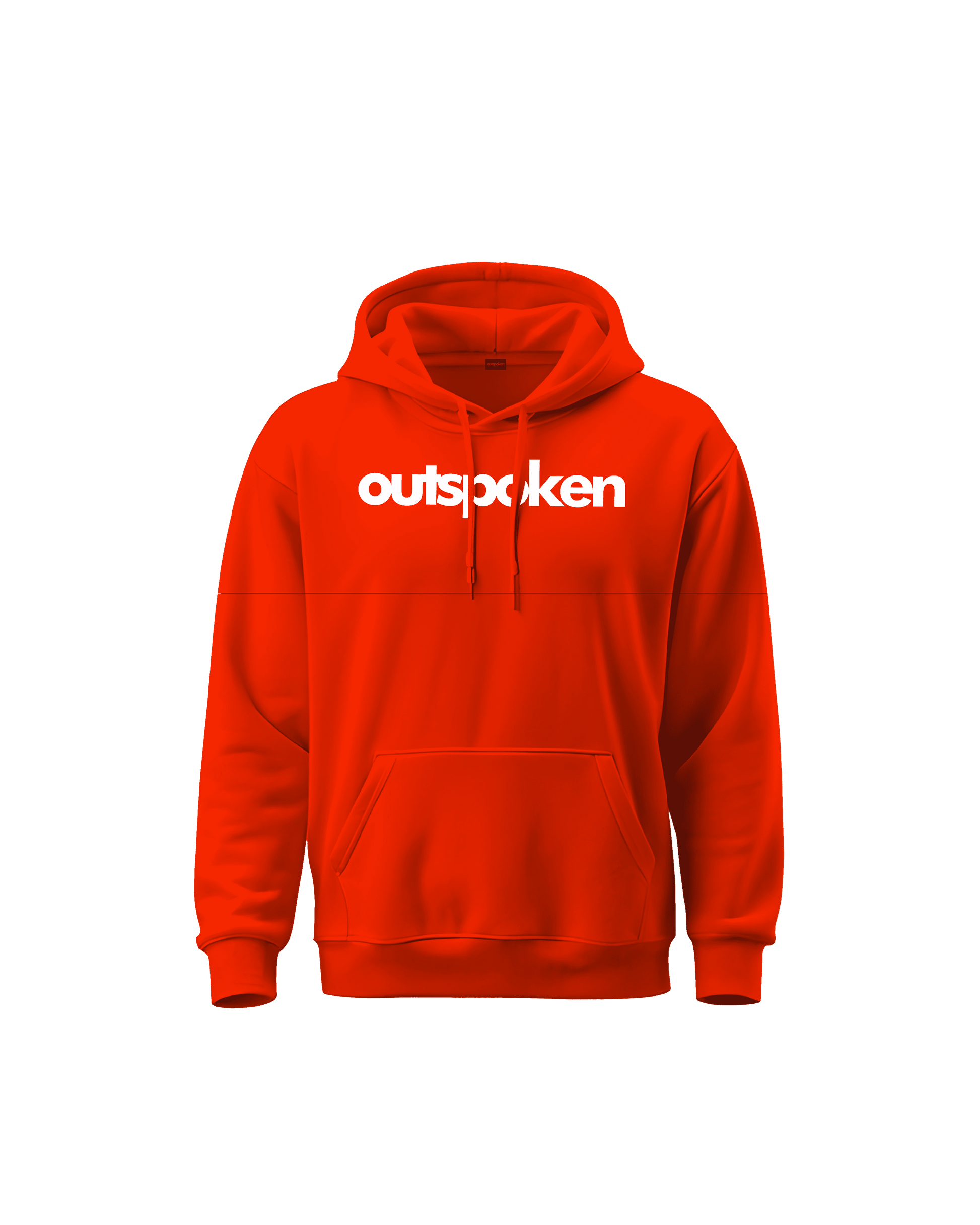 Outspoken bright orange Indian culture hoodie with front kangaroo pocket and white logo text