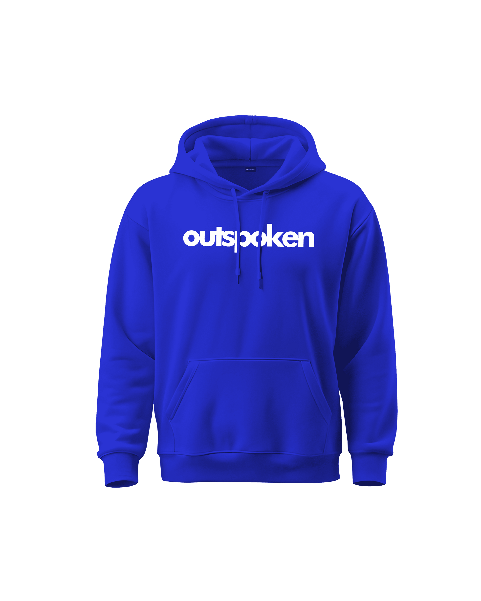 Blue Outspoken hoodie with front pocket and white logo text Indian heritage hoodies design