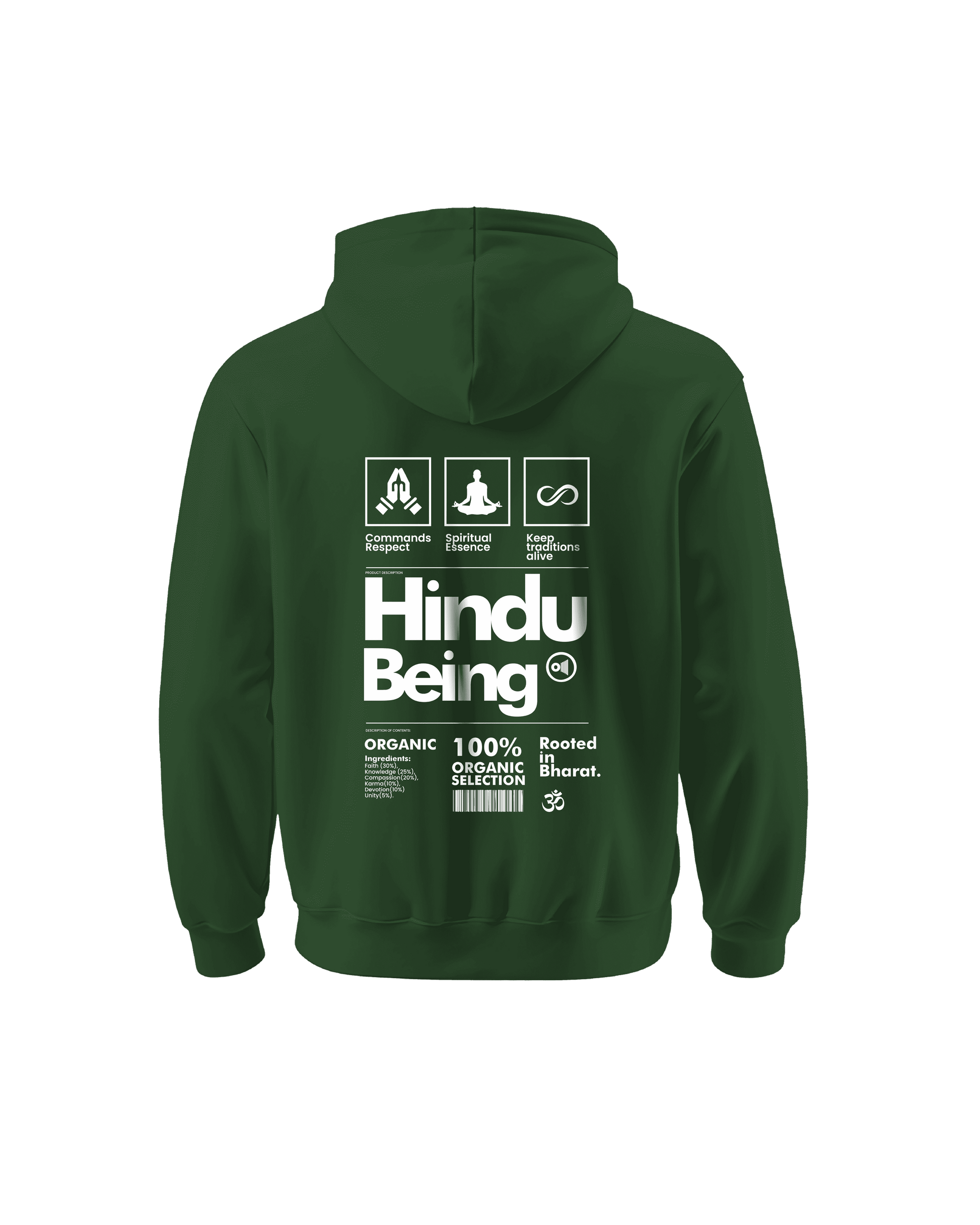 Outspoken green hoodie featuring Indian history clothing design with Hindu Being and cultural symbols
