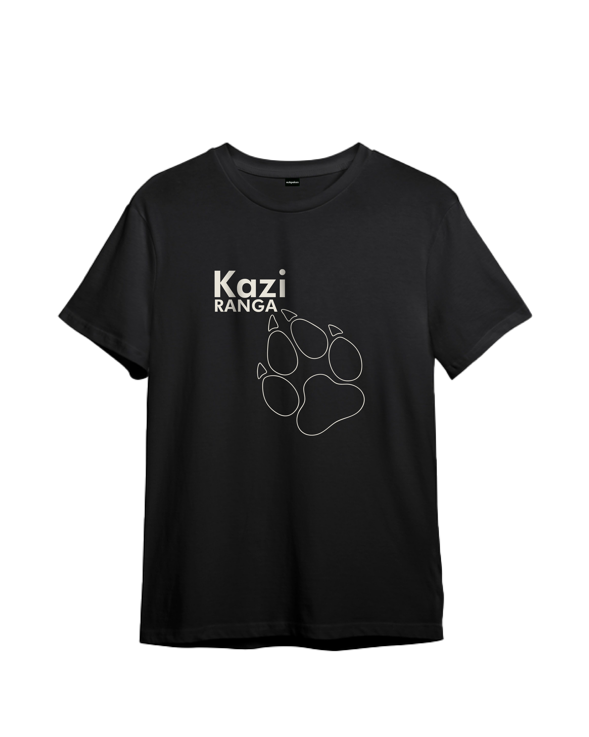Black Kaziranga t-shirt by Outspoken featuring a minimalist animal paw print design