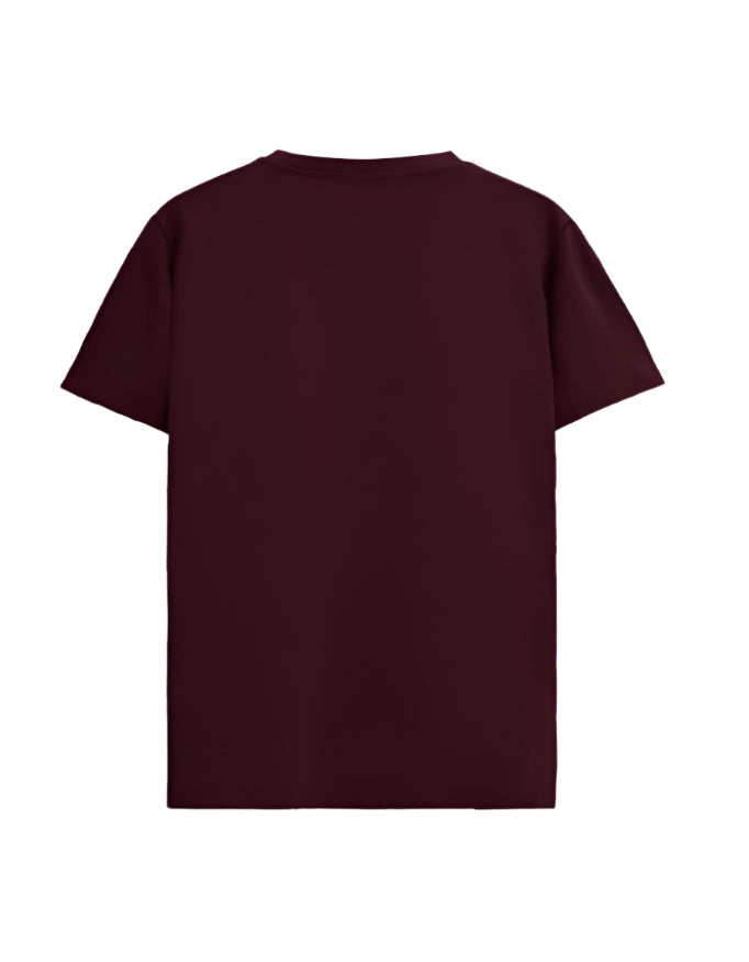 Outspoken unisex maroon Supima t-shirt plain back view with short sleeves and crew neck