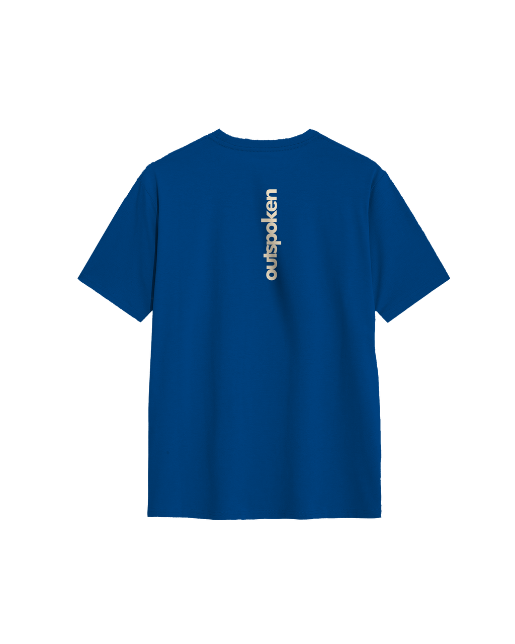 Blue Outspoken t-shirt featuring vertical logo on back Indian history graphic tee