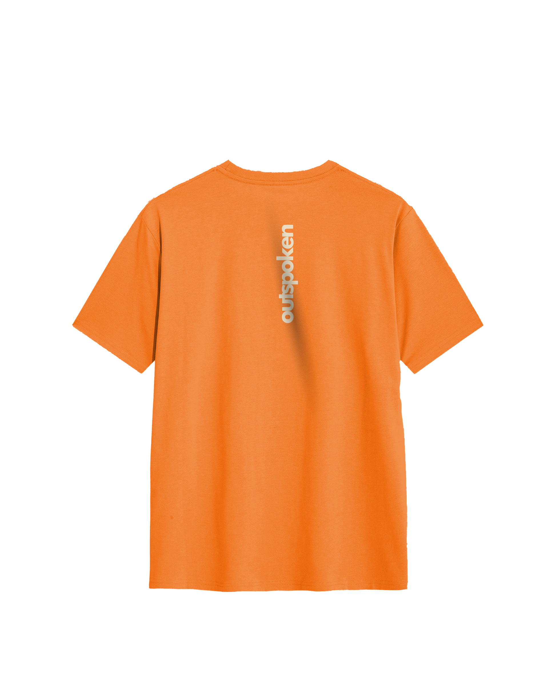 Outspoken orange Indian history graphic tee with vertical white logo on back