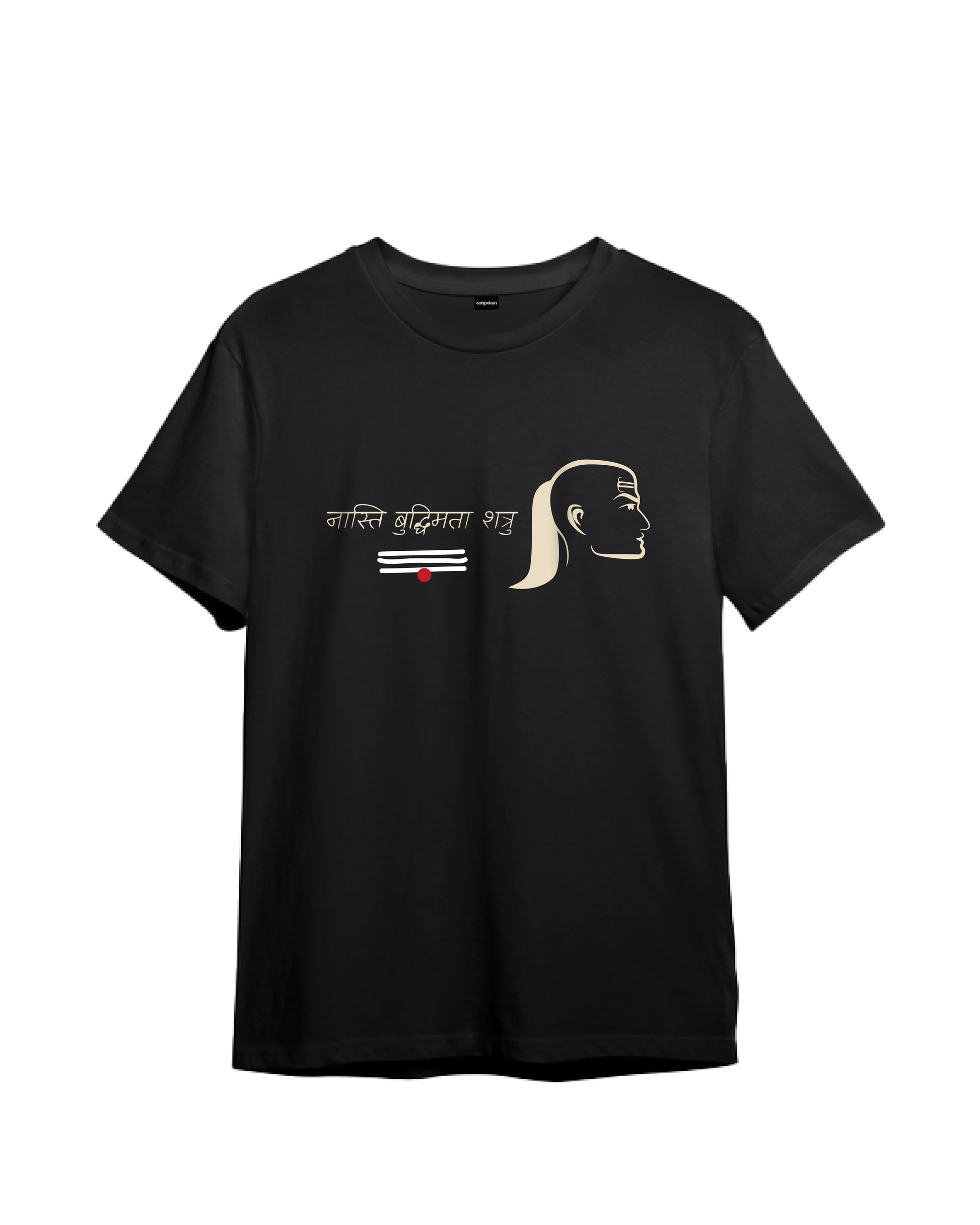 Outspoken black Indian history graphic tee featuring a stylized profile and Hindi script design