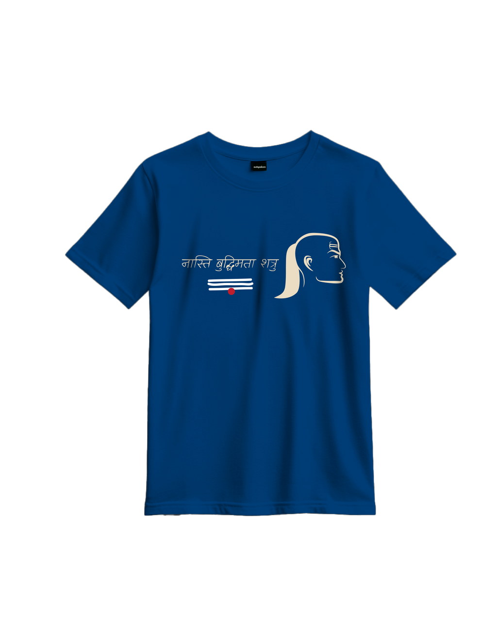 Outspoken Indian history graphic tee in blue with ancient Indian warrior profile and Sanskrit text