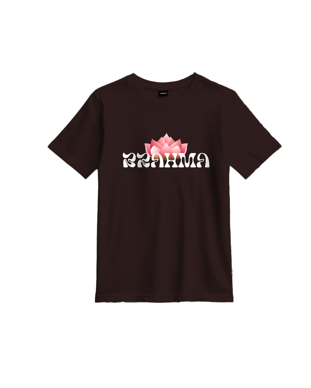 Classic fit lotus shirt in dark color featuring pink lotus graphic and white stylized text on front