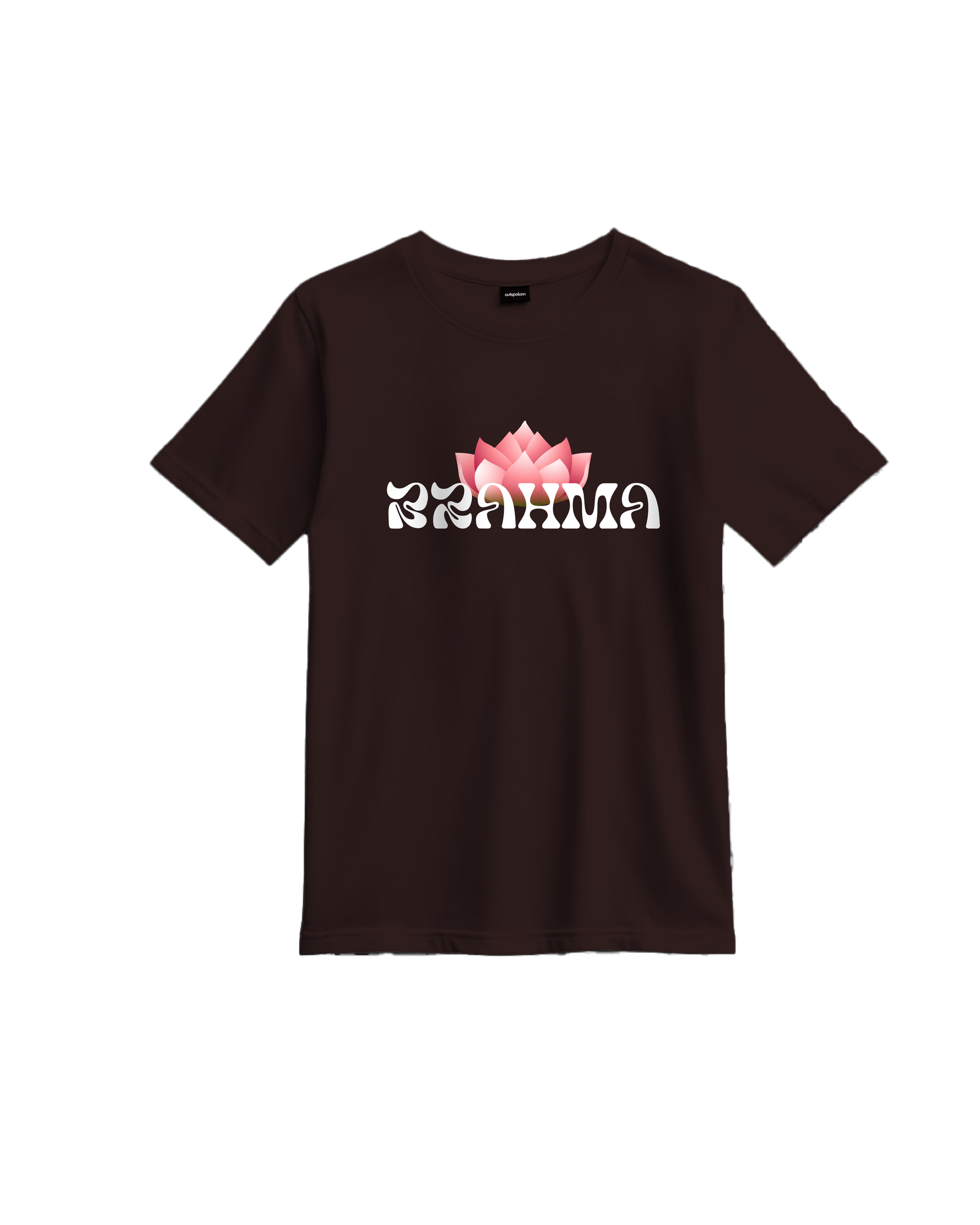 Classic fit lotus shirt in dark color featuring pink lotus graphic and white stylized text on front