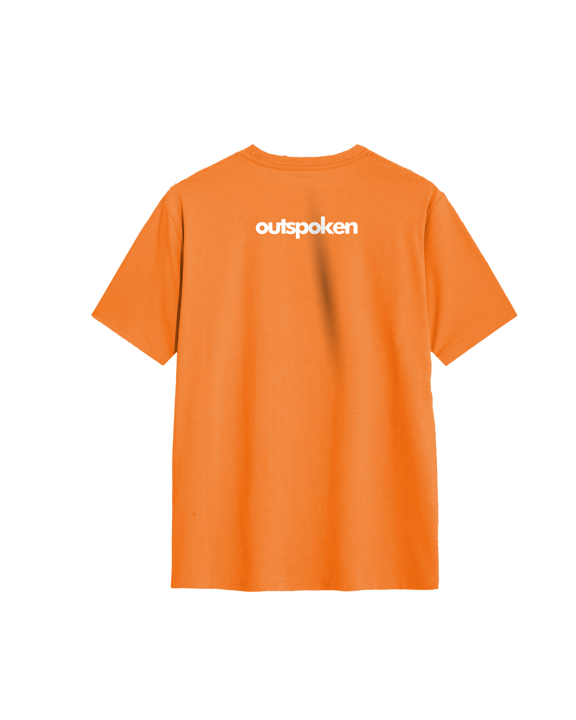 Outspoken orange classic fit lotus shirt with white logo on the back against black background