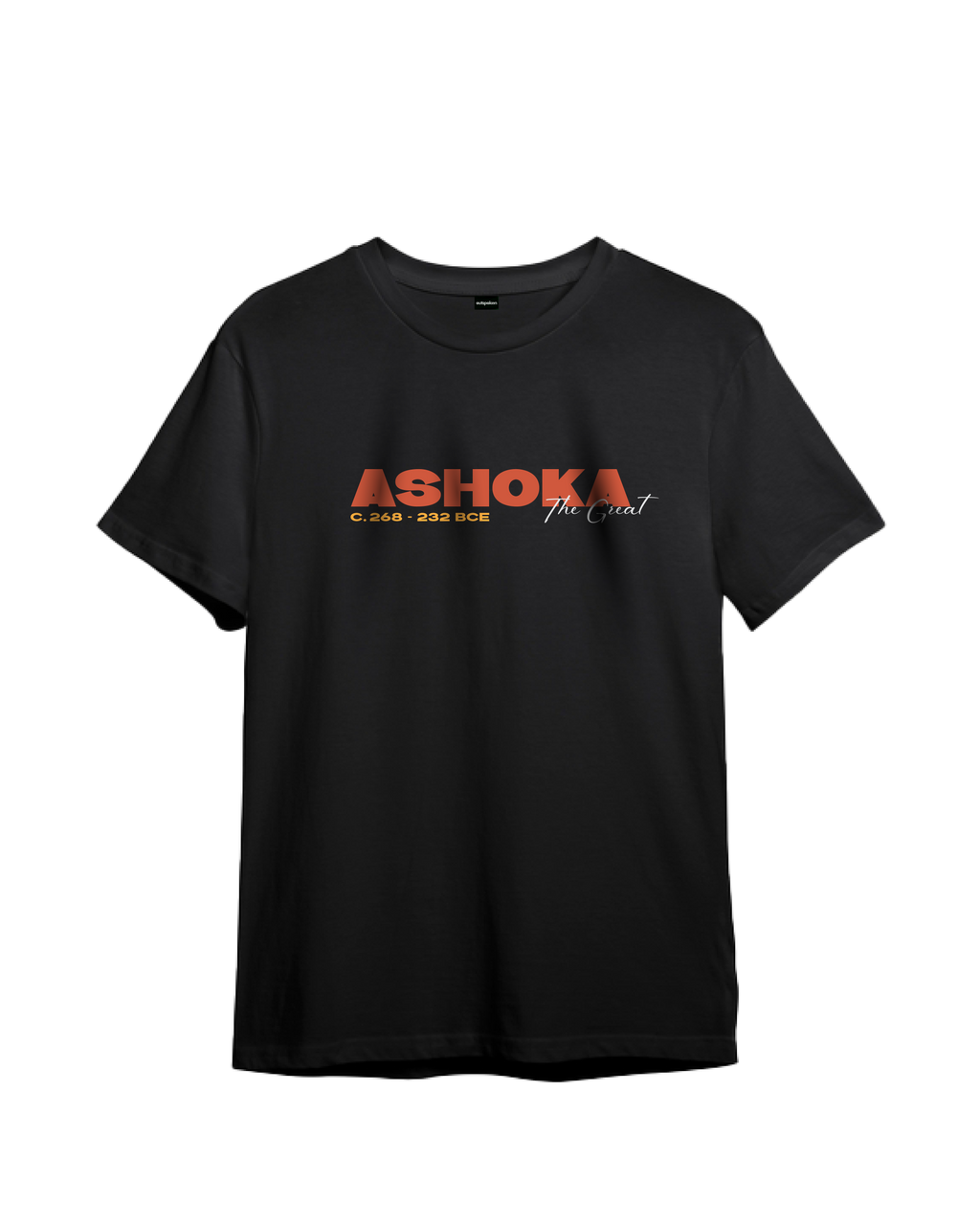Black Emperor Ashoka t-shirt with red and white Ashoka The Great text design by Outspoken