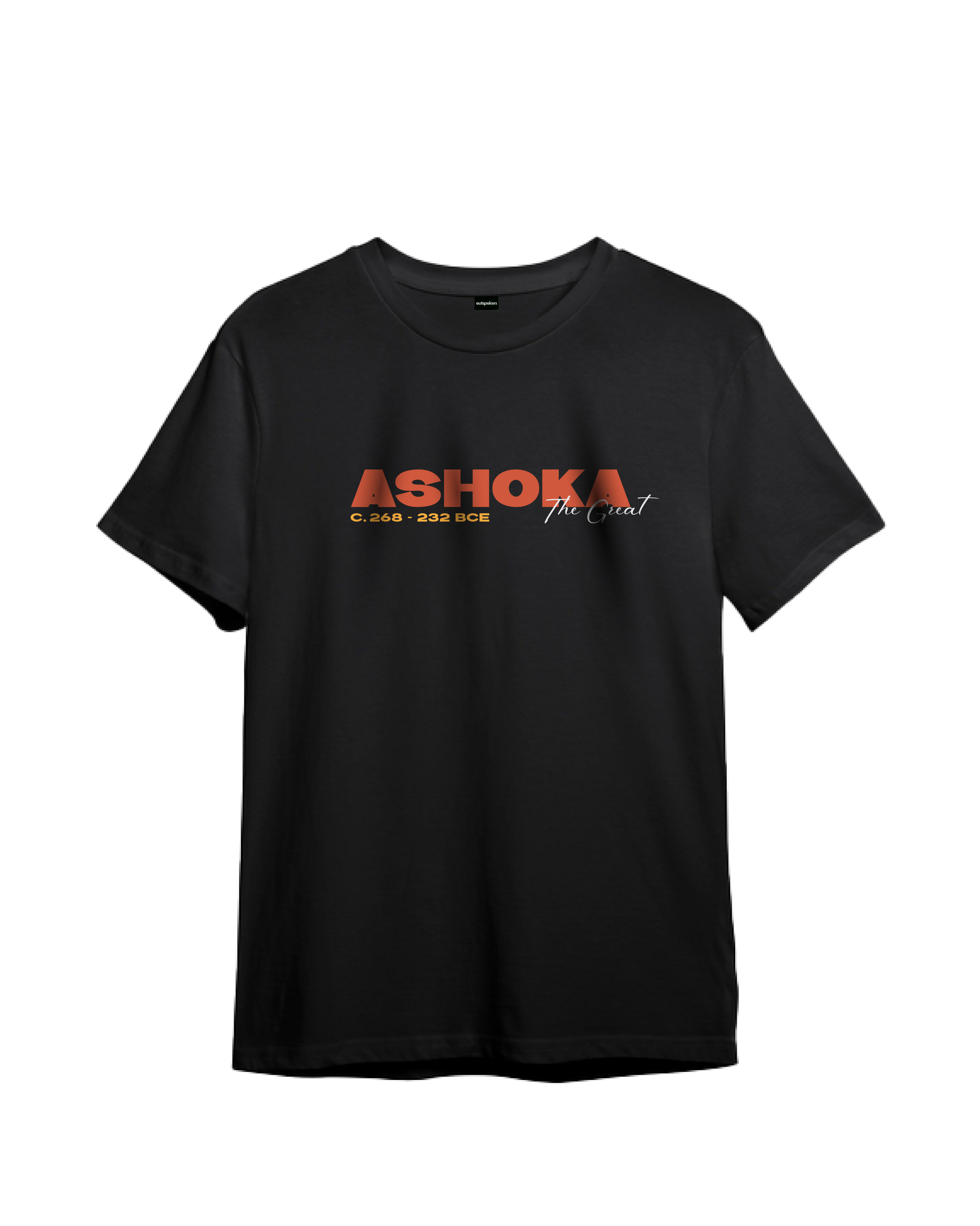 Black Emperor Ashoka t-shirt with red and white Ashoka The Great text design by Outspoken