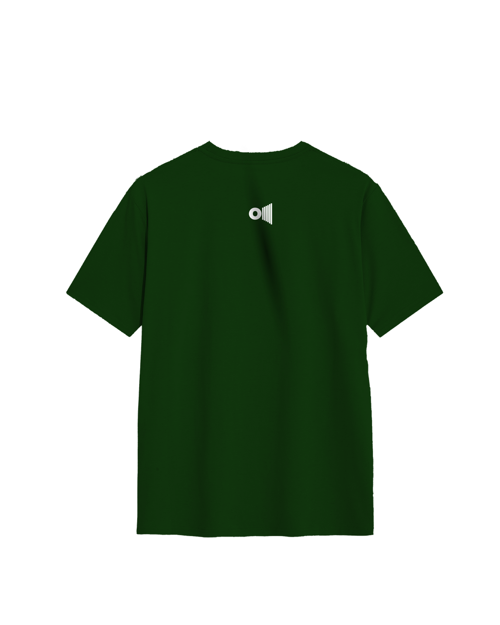 Back view of a plain dark green Emperor Ashoka t-shirt by Outspoken on a black background