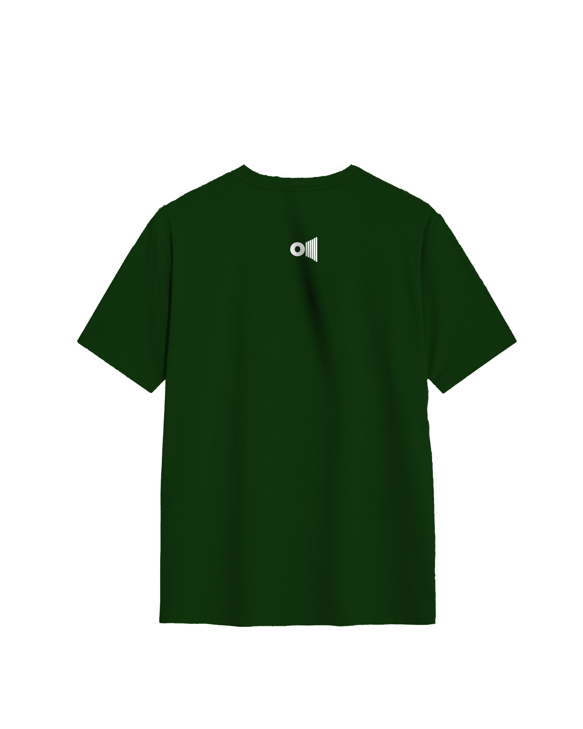 Back view of a plain dark green Emperor Ashoka t-shirt by Outspoken on a black background