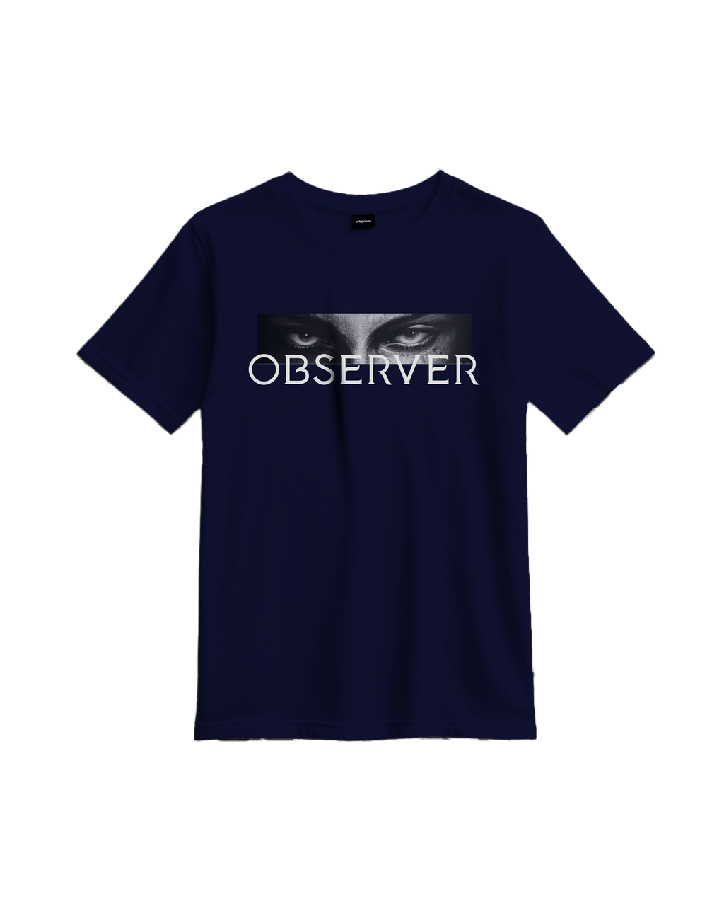 Outspoken Indian culture statement tee navy blue t-shirt with OBSERVER text and eyes graphic