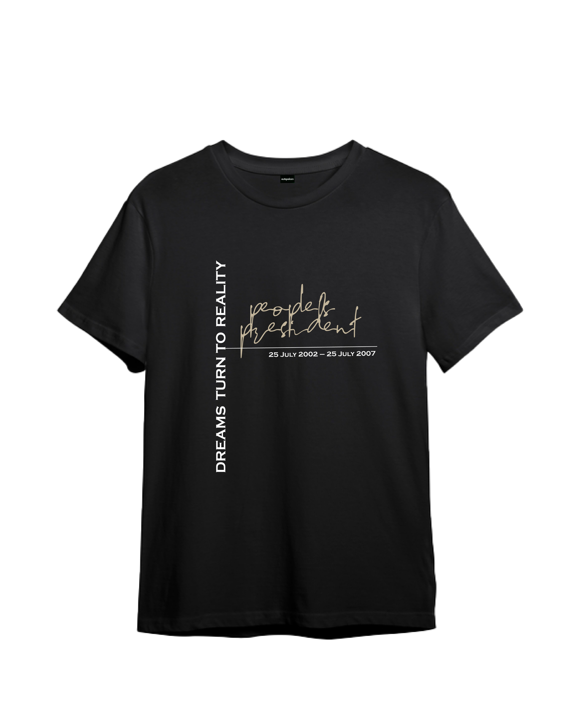 Outspoken black classic fit presidential shirt with motivational text and date design