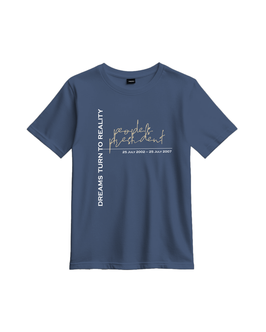 Outspoken classic fit presidential shirt in blue with graphic text design and slogan Dreams Turn to Reality