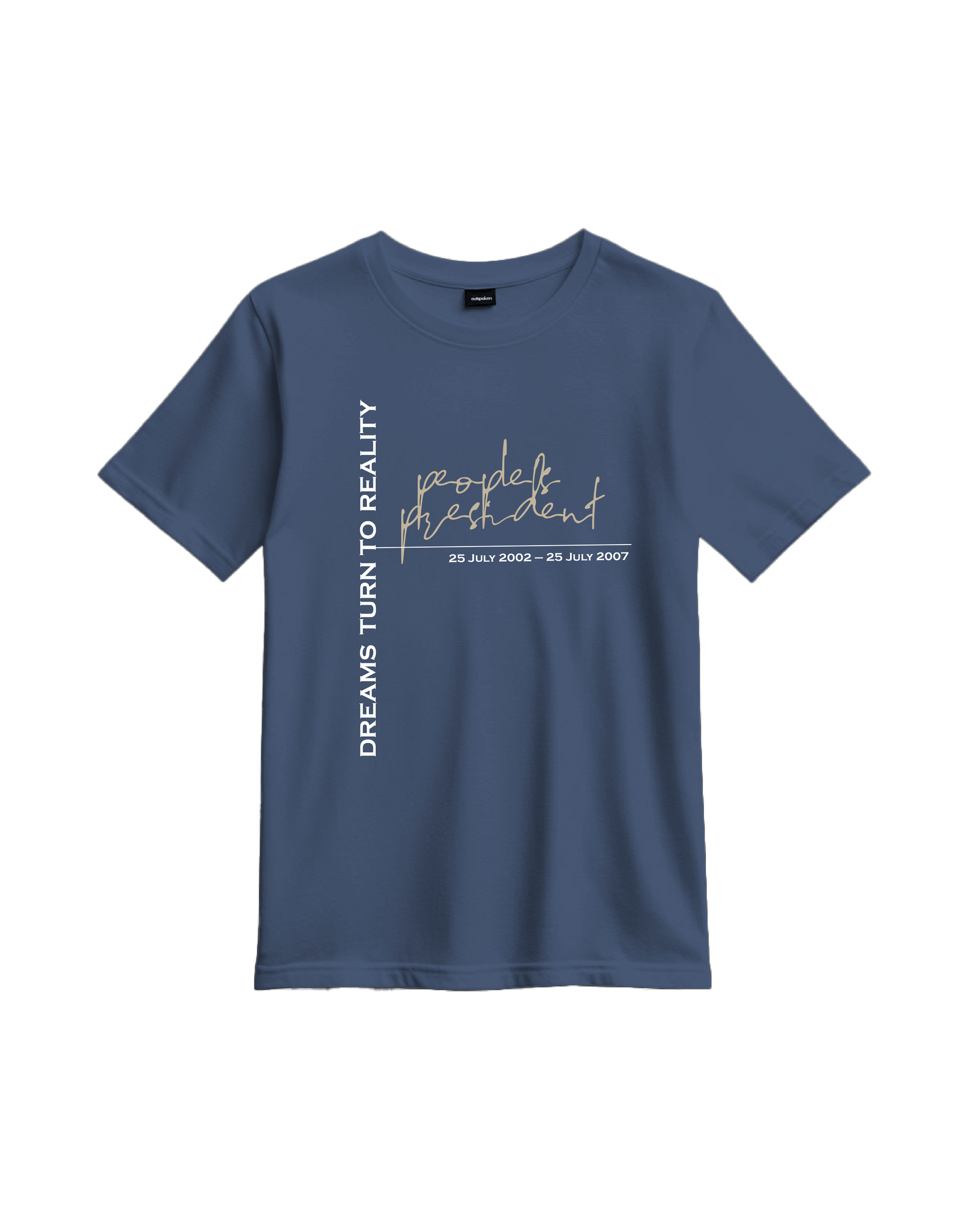 Outspoken classic fit presidential shirt in blue with graphic text design and slogan Dreams Turn to Reality
