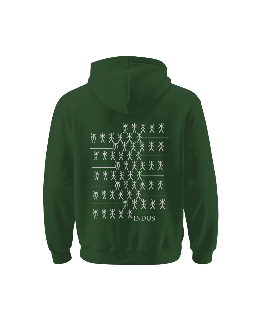 Outspoken green hoodie with white Indus script design on back cultural statement apparel