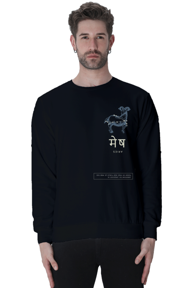 Outspoken black cultural zodiac sweatshirt India with Aries zodiac symbol and Hindi script