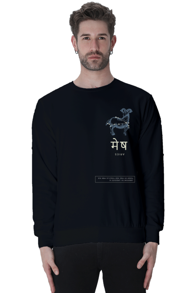 Outspoken black cultural zodiac sweatshirt India featuring Aries zodiac sign and Hindi text