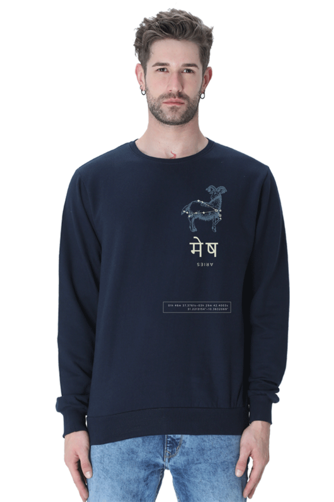 Outspoken cultural zodiac sweatshirt India in navy blue with Aries constellation design for men