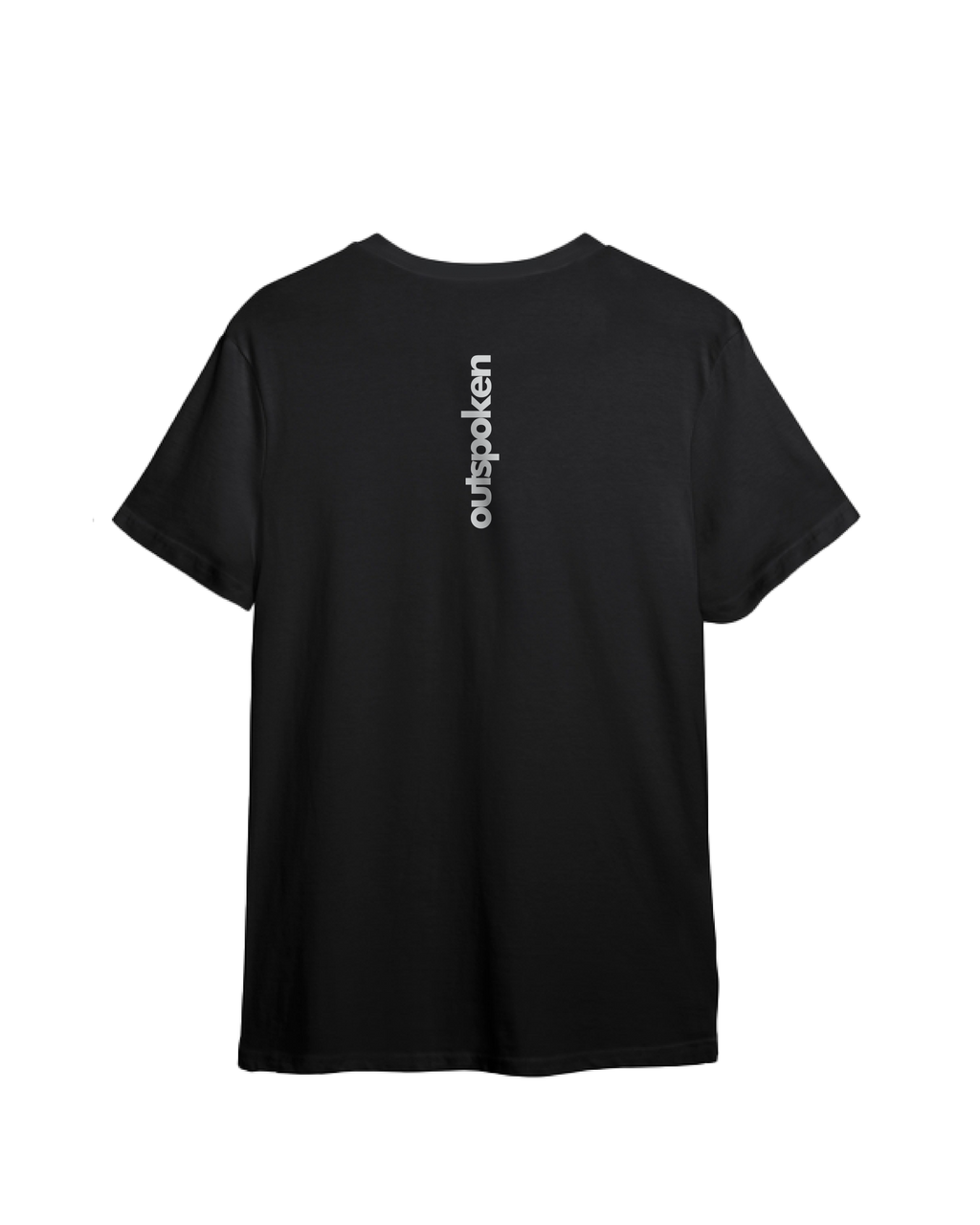 Black Outspoken Indian culture graphic tee with vertical logo on the back and short sleeves