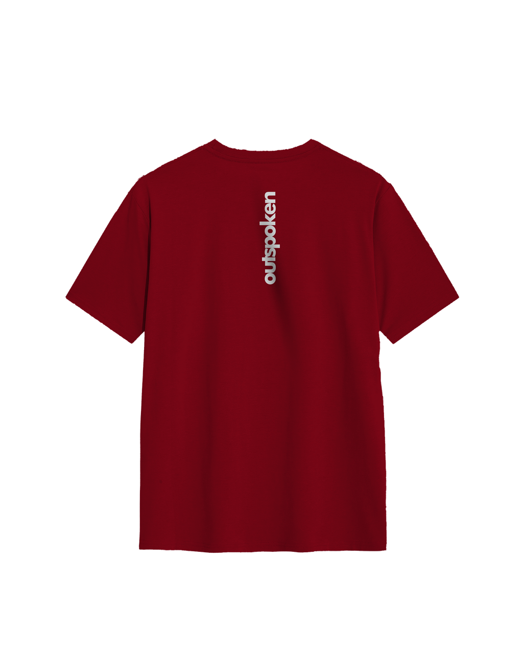 Outspoken red Indian culture graphic tee with vertical white logo printed on back