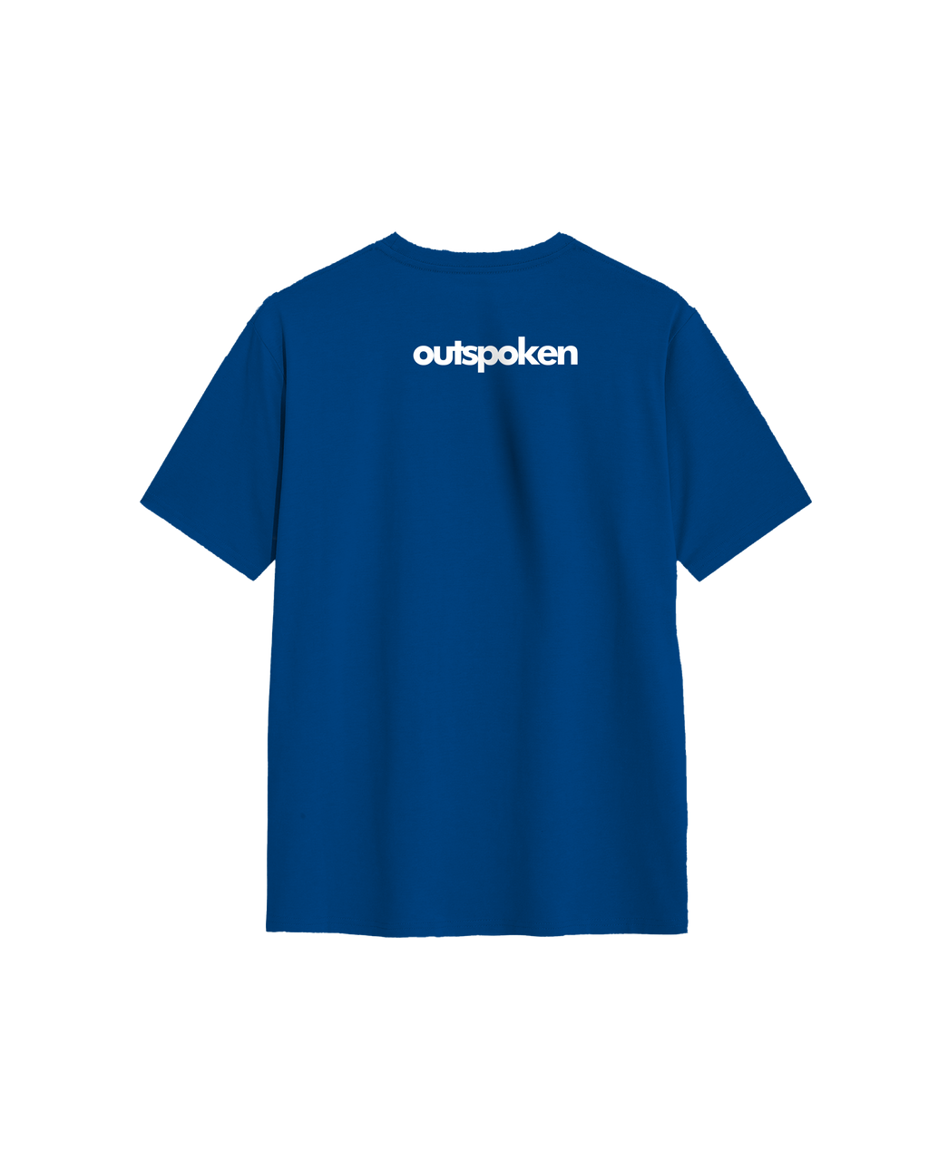 Outspoken blue Indian culture graphic tee with white logo on the back and short sleeves