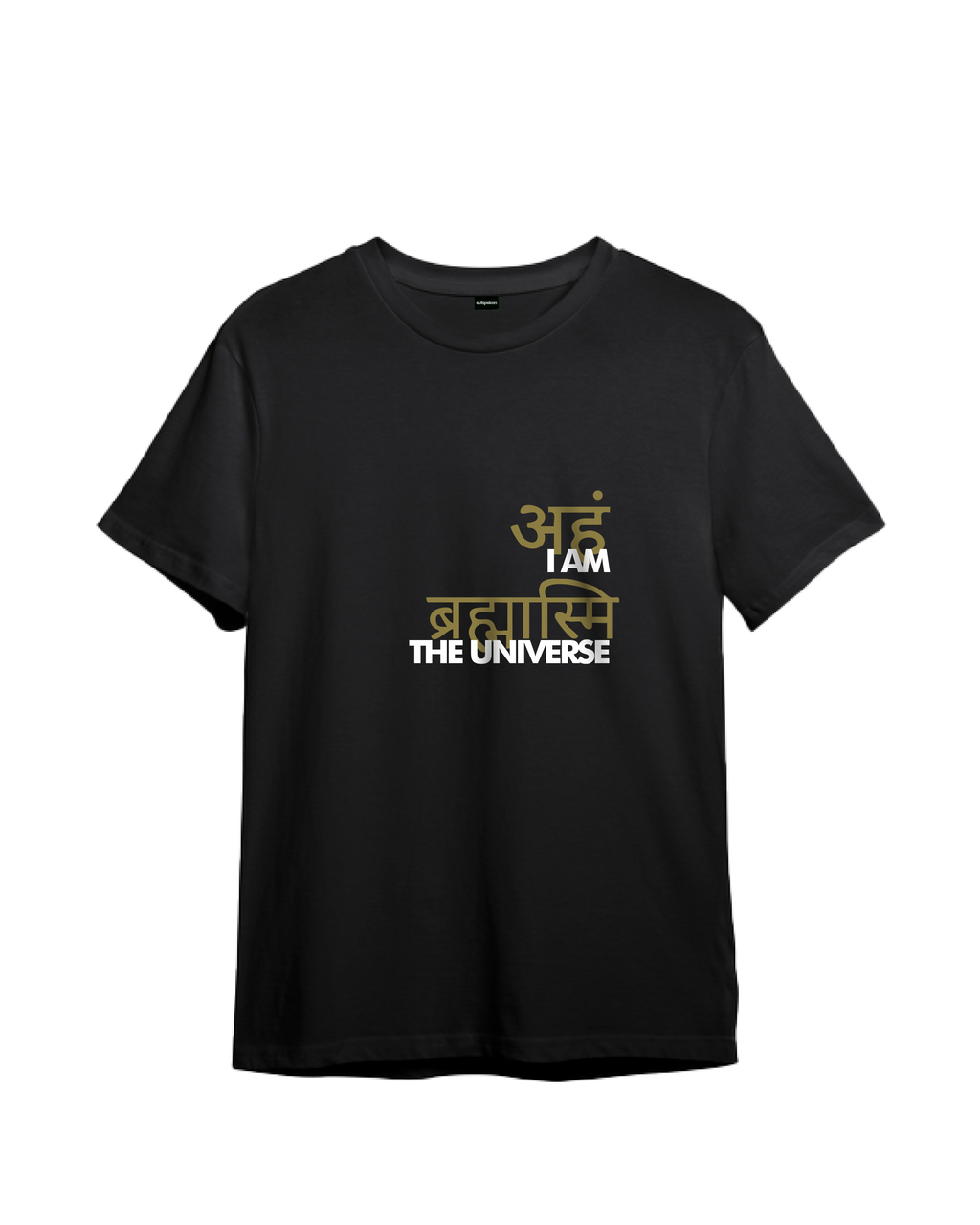 Black Outspoken Indian culture graphic tee with I am the universe Sanskrit text design