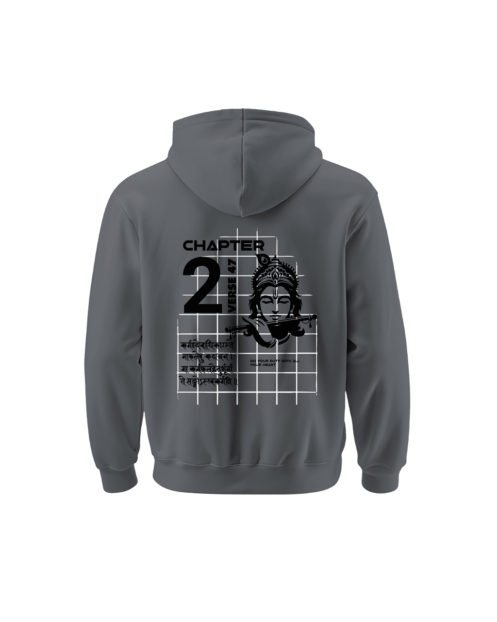 Outspoken Indian culture hoodie in gray featuring a graphic design with Chapter 21 text and an artistic face illustration on the back
