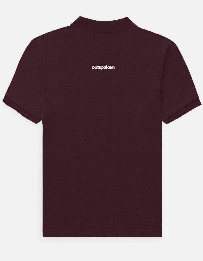 Outspoken maroon indian culture polo for men with short sleeves and small logo on back