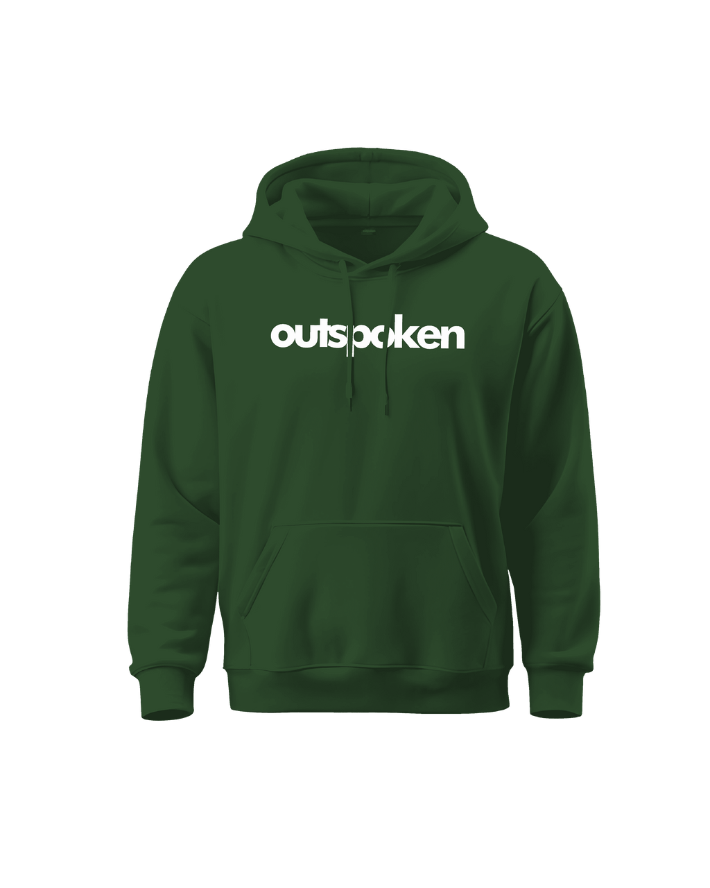 Green Outspoken hoodie featuring bold white logo Indian history clothing sweatshirt with front pocket and drawstring hood
