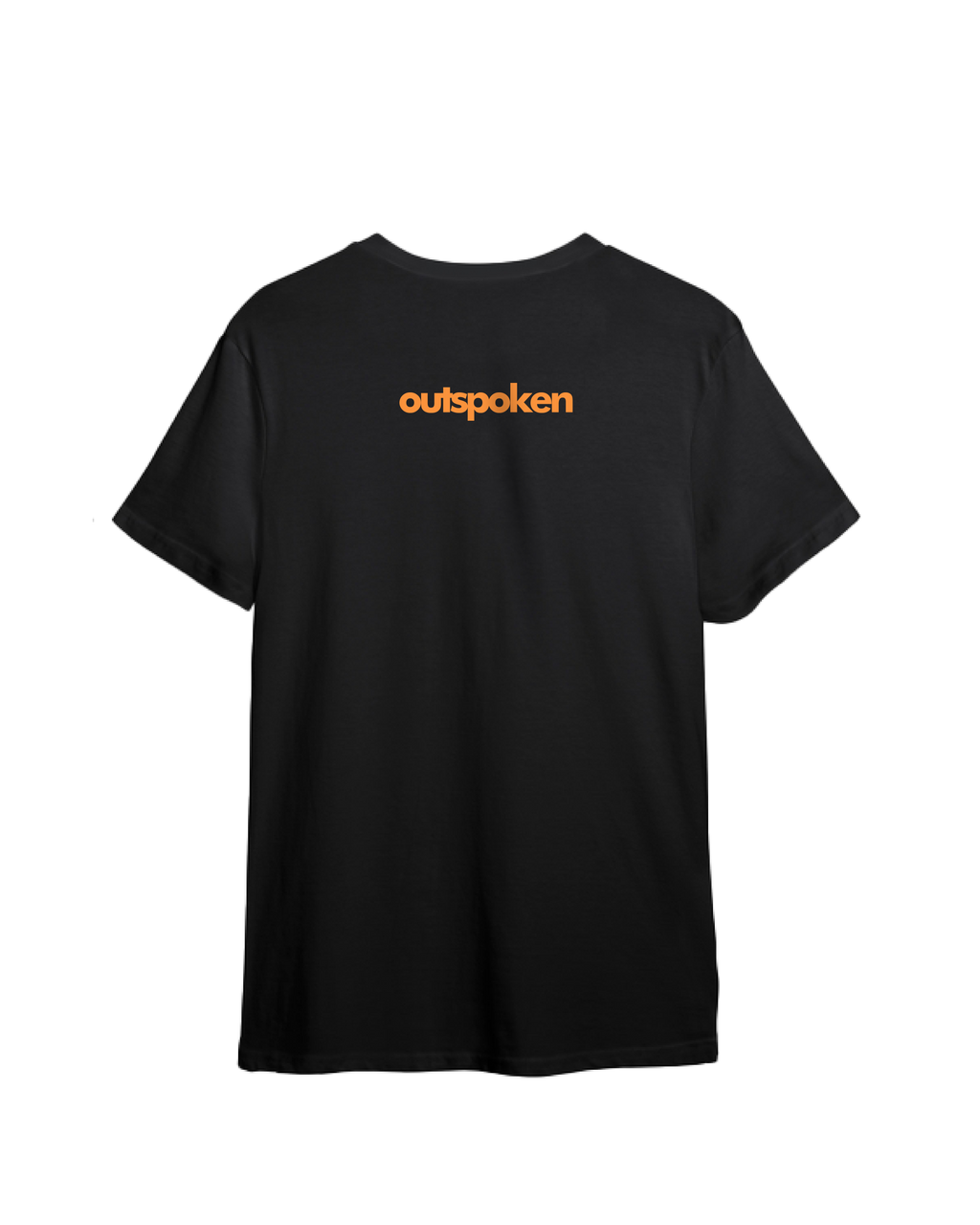 Black Indian history graphic tee by Outspoken showing the back with orange logo text