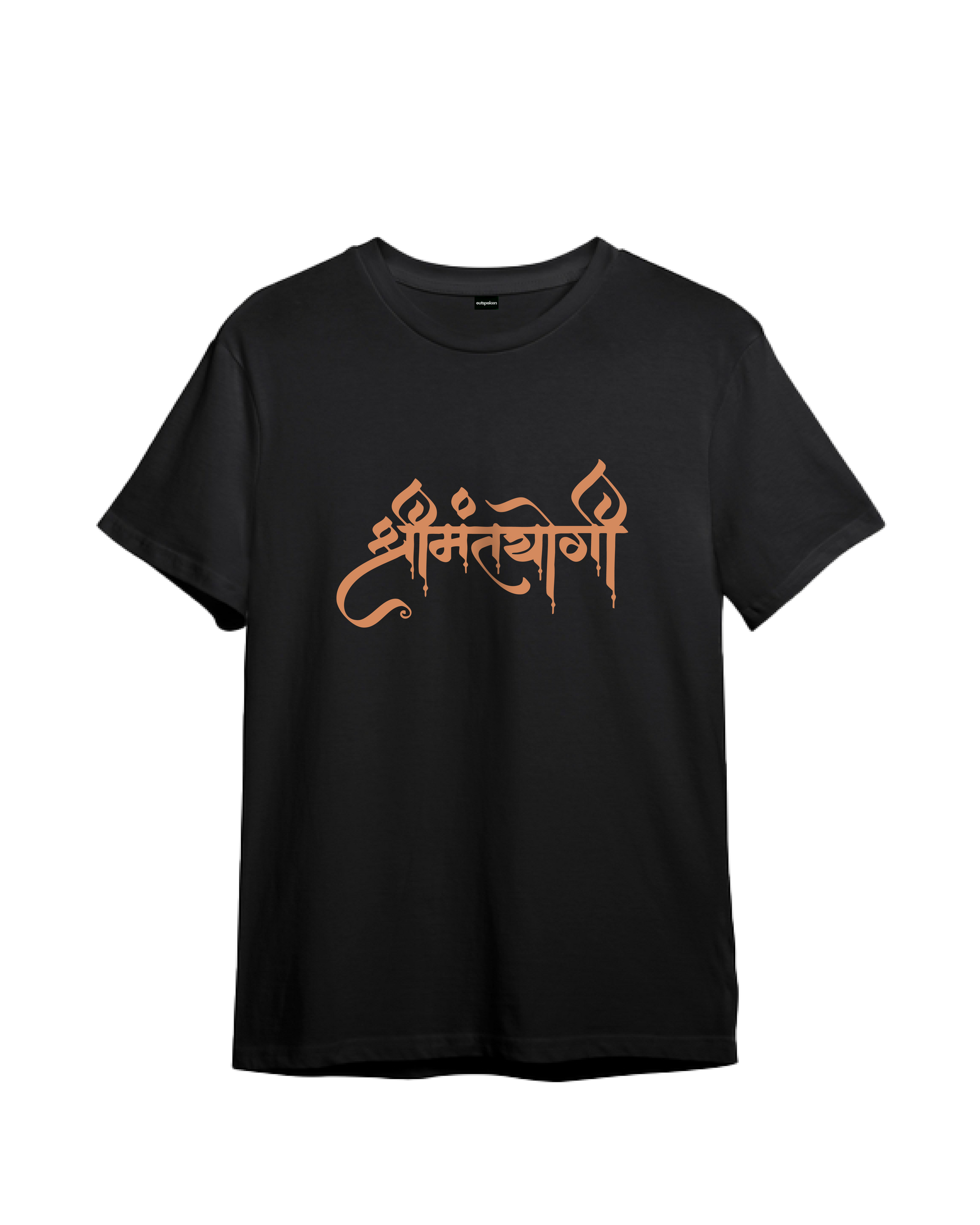 Black Outspoken Indian history graphic tee with traditional script design on front