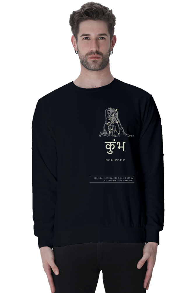 Black sweatshirt featuring Indian history inspired clothing design with traditional art and text by Outspoken