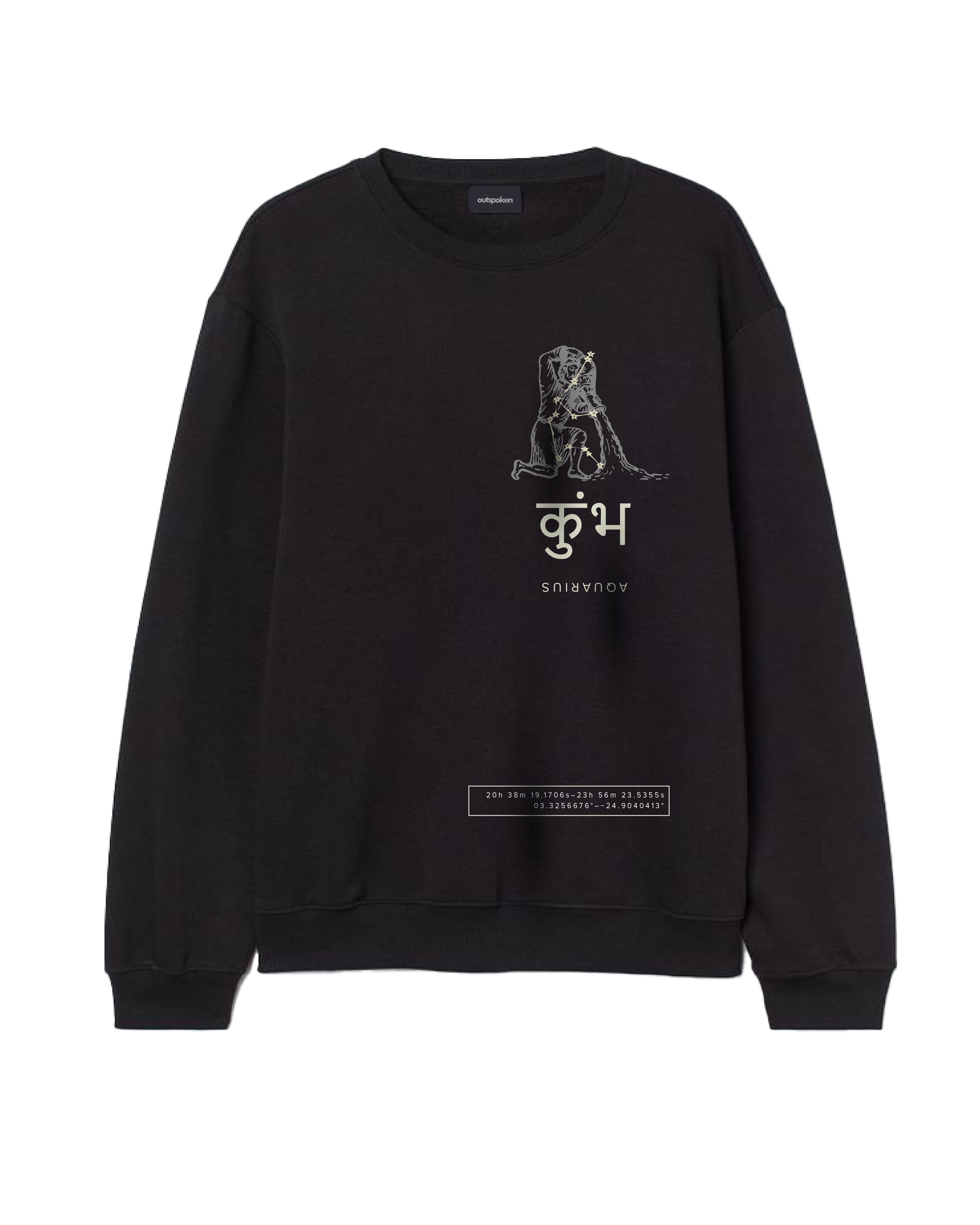 Outspoken black sweatshirt featuring Indian history inspired clothing design with traditional art print