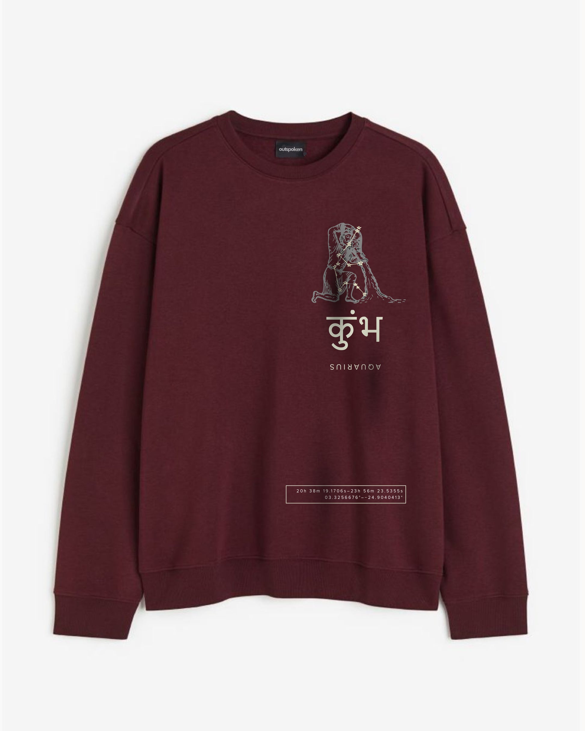 Outspoken maroon sweatshirt featuring a graphic and text representing Indian history inspired clothing