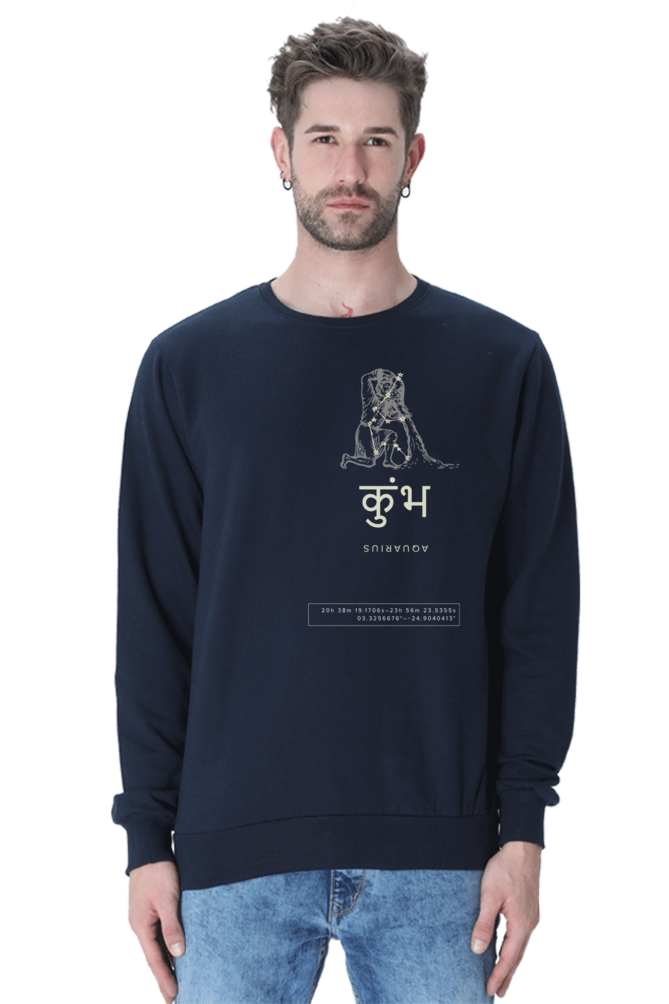 Outspoken navy sweatshirt featuring Indian history inspired clothing design with Kumbh graphic and text