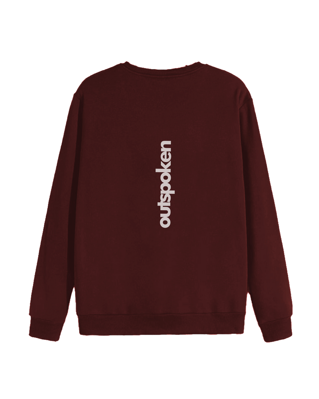 Maroon sweatshirt from Outspoken with vertical logo print on back Indian mythology clothing