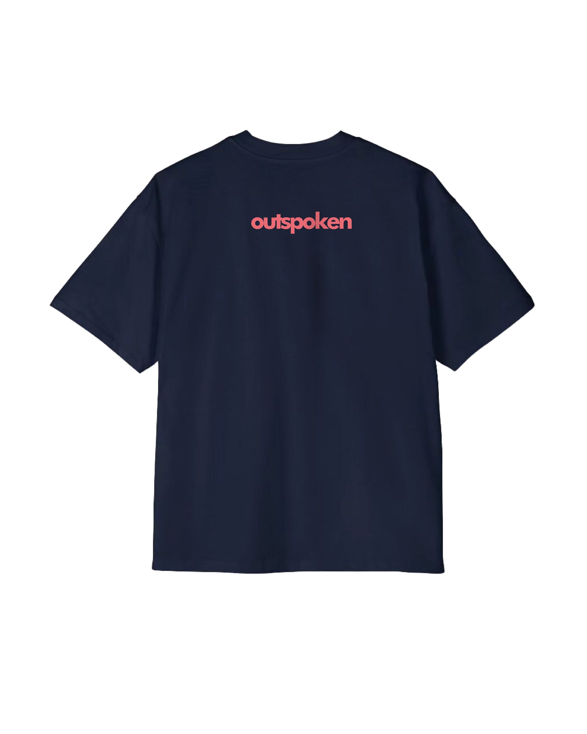 Outspoken navy oversized graphic t-shirt with red logo printed on the back