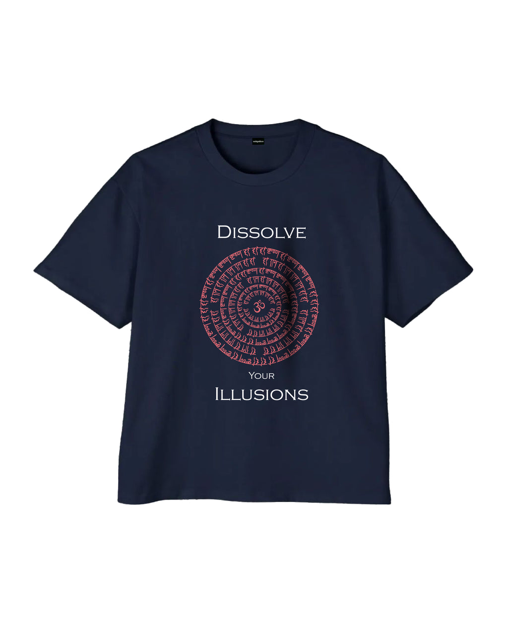 Outspoken navy oversized graphic t-shirt with circular red design and dissolve your illusions text