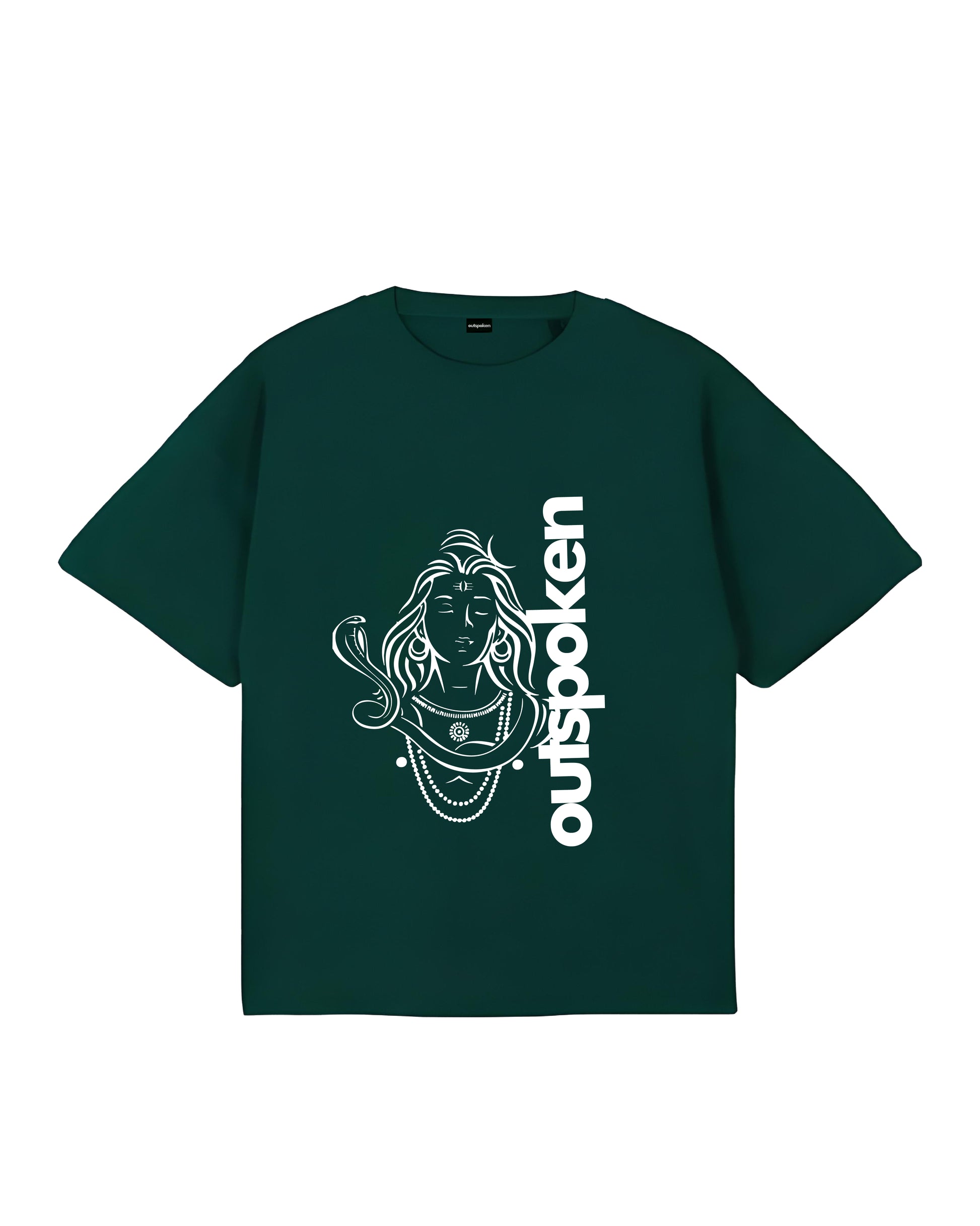 Outspoken Shiva oversize t-shirt in dark green with white graphic and bold logo print