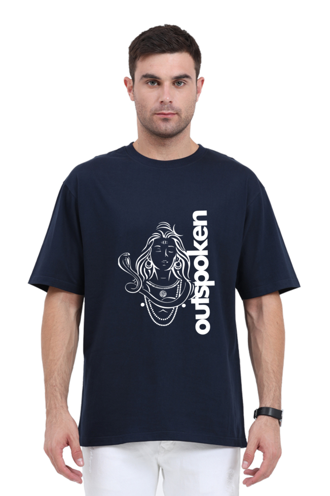 Navy blue Shiva oversize t-shirt by Outspoken featuring white graphic print of Shiva and brand logo
