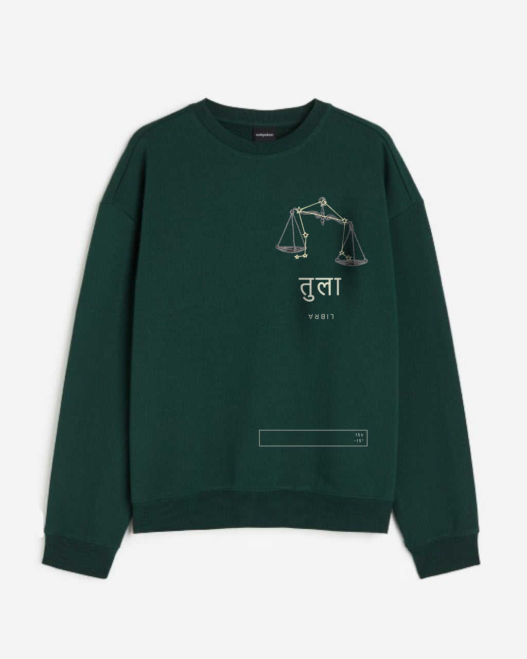Outspoken green zodiac sign sweatshirt for women featuring Libra scales and script design